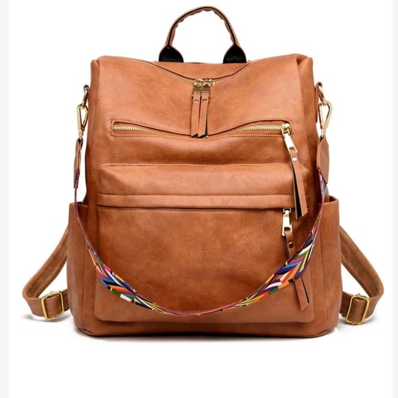 Luxe Vegan Leather Colorful Strap Backpack Shoulder bag main image 7